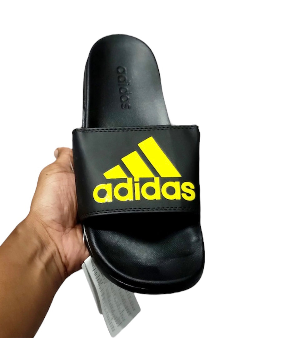 A.D Comfortable Fluffy Slides | Black & Yellow