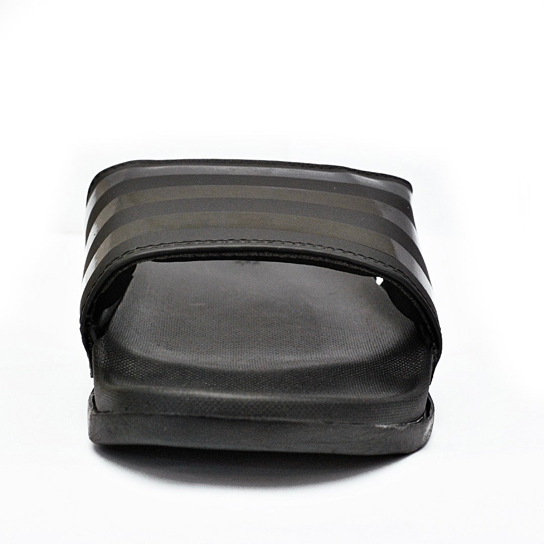 A.D Comfortable Fluffy Slides | Black & Black Stripes
