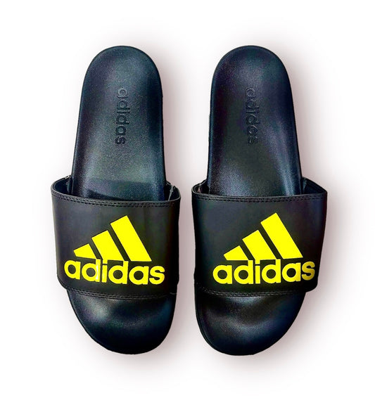 A.D Comfortable Fluffy Slides | Black & Yellow
