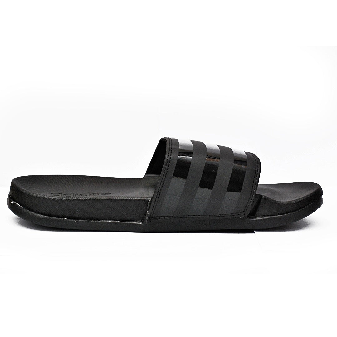 A.D Comfortable Fluffy Slides | Black & Black Stripes